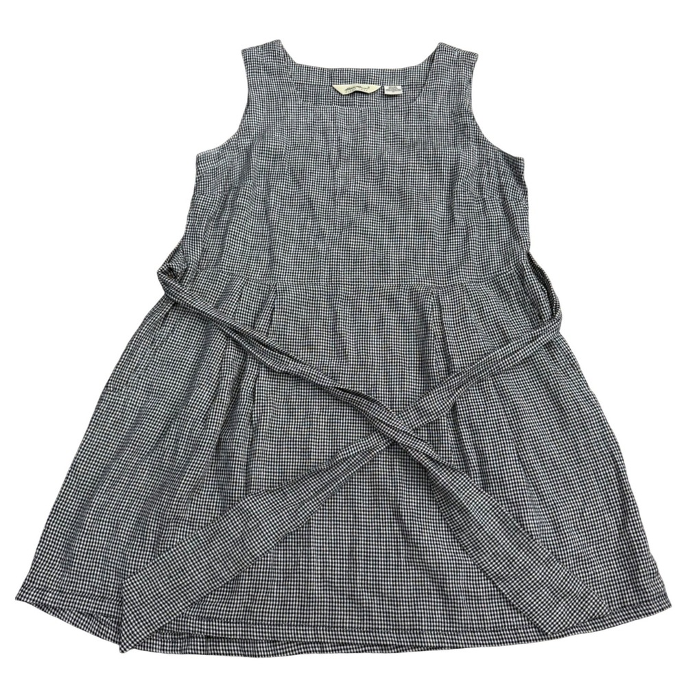 Eddie Bauer Gingham Sleeveless Linen Blend Dress Women Size M Black Casual